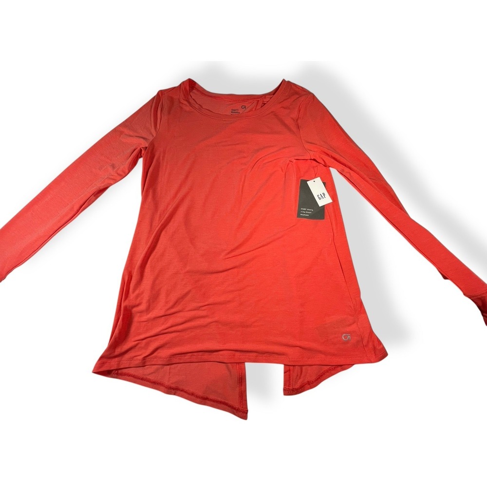 New NWT GAP Fit Breathe Long Sleeve Shirt Women's XS Open Back Coral Pink